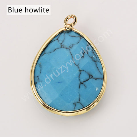 Big Teardrop Colorful Gemstone Faceted Charms, Gold Plated Natural Stone DIY Jewelry Pendant WX2267