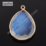 Big Teardrop Colorful Gemstone Faceted Charms, Gold Plated Natural Stone DIY Jewelry Pendant WX2267