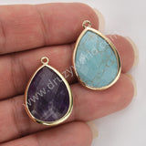 Gold Plated Multi Natural Stones Drop Charm Pendants, Gemstone DIY Jewelry Pendant WX2268