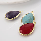 Gold Plated Multi Natural Stones Drop Charm Pendants, Gemstone DIY Jewelry Pendant WX2268