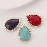 Gold Plated Multi Natural Stones Drop Charm Pendants, Gemstone DIY Jewelry Pendant WX2268