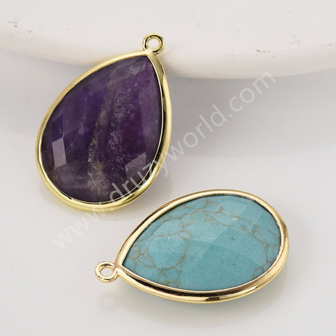 Gold Plated Multi Natural Stones Drop Charm Pendants, Gemstone DIY Jewelry Pendant WX2268