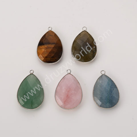 Silver Plated Drop Multi Natural Stones Charm Pendant, DIY Jewelry Gemstone Charm WX2269