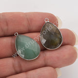 Silver Plated Drop Multi Natural Stones Charm Pendant, DIY Jewelry Gemstone Charm WX2269