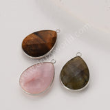 Silver Plated Drop Multi Natural Stones Charm Pendant, DIY Jewelry Gemstone Charm WX2269