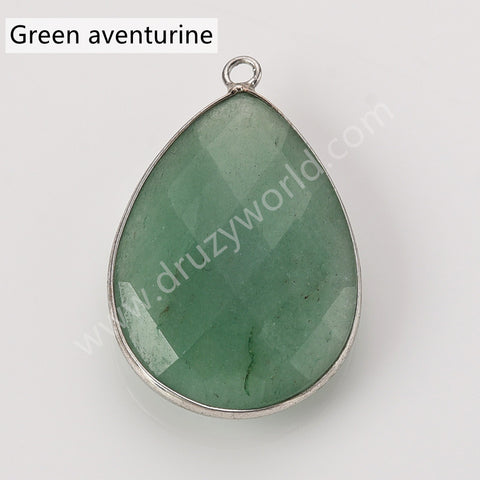 Silver Plated Drop Multi Natural Stones Charm Pendant, DIY Jewelry Gemstone Charm WX2269