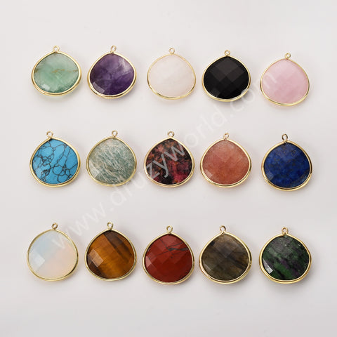 Plump Water Droplet Multi Stones Charm Pendant, Gold Plated Gemstone DIY Jewelry Charms WX2270