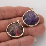 Plump Water Droplet Multi Stones Charm Pendant, Gold Plated Gemstone DIY Jewelry Charms WX2270