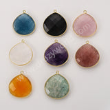 Gold Plated Teardrop Multi Stones Charms, Natural Crystal Gemstone DIY Jewelry Pendant WX2271