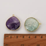 Gold Plated Teardrop Multi Stones Charms, Natural Crystal Gemstone DIY Jewelry Pendant WX2271