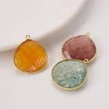 Gold Plated Teardrop Multi Stones Charms, Natural Crystal Gemstone DIY Jewelry Pendant WX2271