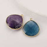 Gold Plated Teardrop Multi Stones Charms, Natural Crystal Gemstone DIY Jewelry Pendant WX2271