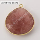 Gold Plated Teardrop Multi Stones Charms, Natural Crystal Gemstone DIY Jewelry Pendant WX2271