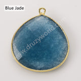 Gold Plated Teardrop Multi Stones Charms, Natural Crystal Gemstone DIY Jewelry Pendant WX2271