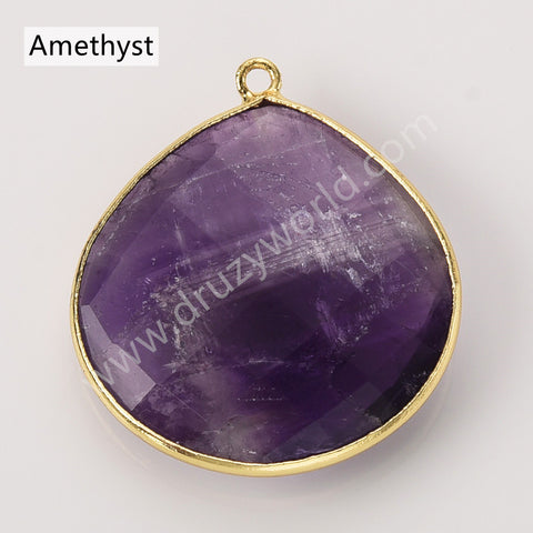 Gold Plated Teardrop Multi Stones Charms, Natural Crystal Gemstone DIY Jewelry Pendant WX2271