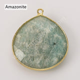 Gold Plated Teardrop Multi Stones Charms, Natural Crystal Gemstone DIY Jewelry Pendant WX2271