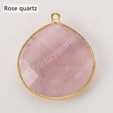 Gold Plated Teardrop Multi Stones Charms, Natural Crystal Gemstone DIY Jewelry Pendant WX2271