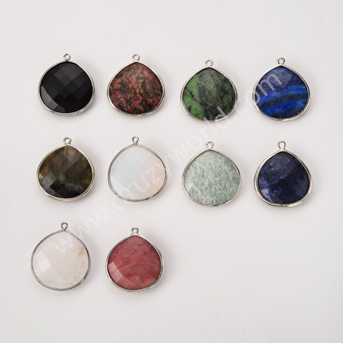 Silver Plated Multi Natural Stones Teardrop Charms Pendant, DIY Jewelry Making WX2272