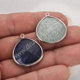 Silver Plated Multi Natural Stones Teardrop Charms Pendant, DIY Jewelry Making WX2272