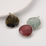 Silver Plated Multi Natural Stones Teardrop Charms Pendant, DIY Jewelry Making WX2272
