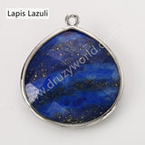 Silver Plated Multi Natural Stones Teardrop Charms Pendant, DIY Jewelry Making WX2272