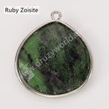 Silver Plated Multi Natural Stones Teardrop Charms Pendant, DIY Jewelry Making WX2272