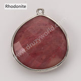 Silver Plated Multi Natural Stones Teardrop Charms Pendant, DIY Jewelry Making WX2272