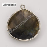 Silver Plated Multi Natural Stones Teardrop Charms Pendant, DIY Jewelry Making WX2272