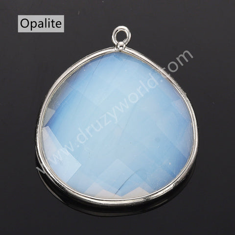 Silver Plated Multi Natural Stones Teardrop Charms Pendant, DIY Jewelry Making WX2272