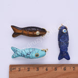 Fish Shaped Natural Stone Paved With CZ Gold Pendant WX2273