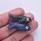 Fish Shaped Natural Stone Paved With CZ Gold Pendant WX2273