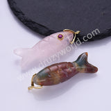 Fish Shaped Natural Stone Paved With CZ Gold Pendant WX2273