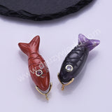 Fish Shaped Natural Stone Paved With CZ Gold Pendant WX2273
