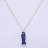 Fish Shaped Natural Stone Paved With CZ Gold Pendant WX2273