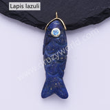 Fish Shaped Natural Stone Paved With CZ Gold Pendant WX2273