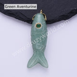 Fish Shaped Natural Stone Paved With CZ Gold Pendant WX2273