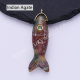 Fish Shaped Natural Stone Paved With CZ Gold Pendant WX2273