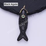 Fish Shaped Natural Stone Paved With CZ Gold Pendant WX2273