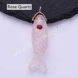 Fish Shaped Natural Stone Paved With CZ Gold Pendant WX2273