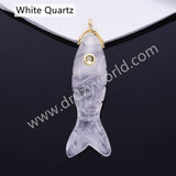 Fish Shaped Natural Stone Paved With CZ Gold Pendant WX2273