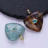CZ Heart Natural Stone Gold Plated Pendant WX2274