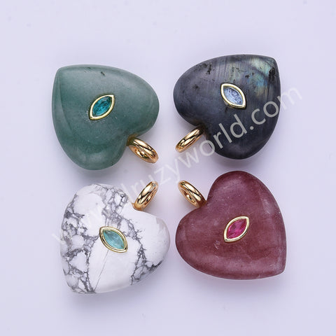 CZ Heart Natural Stone Gold Plated Pendant WX2274
