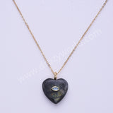 CZ Heart Natural Stone Gold Plated Pendant WX2274