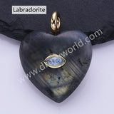 CZ Heart Natural Stone Gold Plated Pendant WX2274