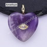 CZ Heart Natural Stone Gold Plated Pendant WX2274