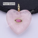 CZ Heart Natural Stone Gold Plated Pendant WX2274