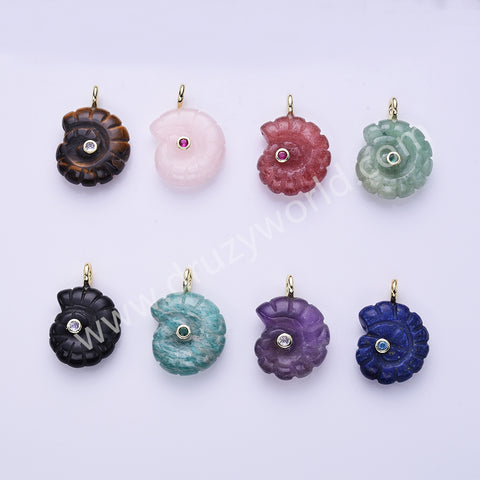 Snail Shell Shaped Natural Gemstone Gold Plated Pendant WX2275