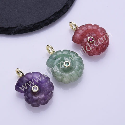 Snail Shell Shaped Natural Gemstone Gold Plated Pendant WX2275
