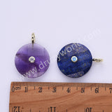 Faceted Circle Round Natural Gemstone CZ Gold Plated Pendant WX2276