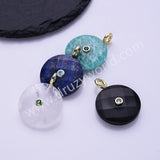 Faceted Circle Round Natural Gemstone CZ Gold Plated Pendant WX2276
